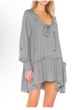Wildfox Grey Tie-Neck Mini Dress